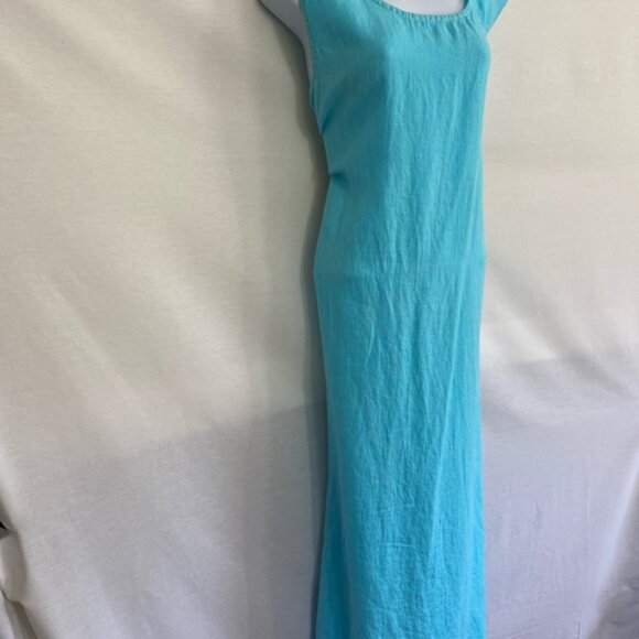 E-105 Hot Cotton PLUS SIZE 2X Teal 100% Linen Sleeveless Summer Maxi Dress - Picture 6 of 12